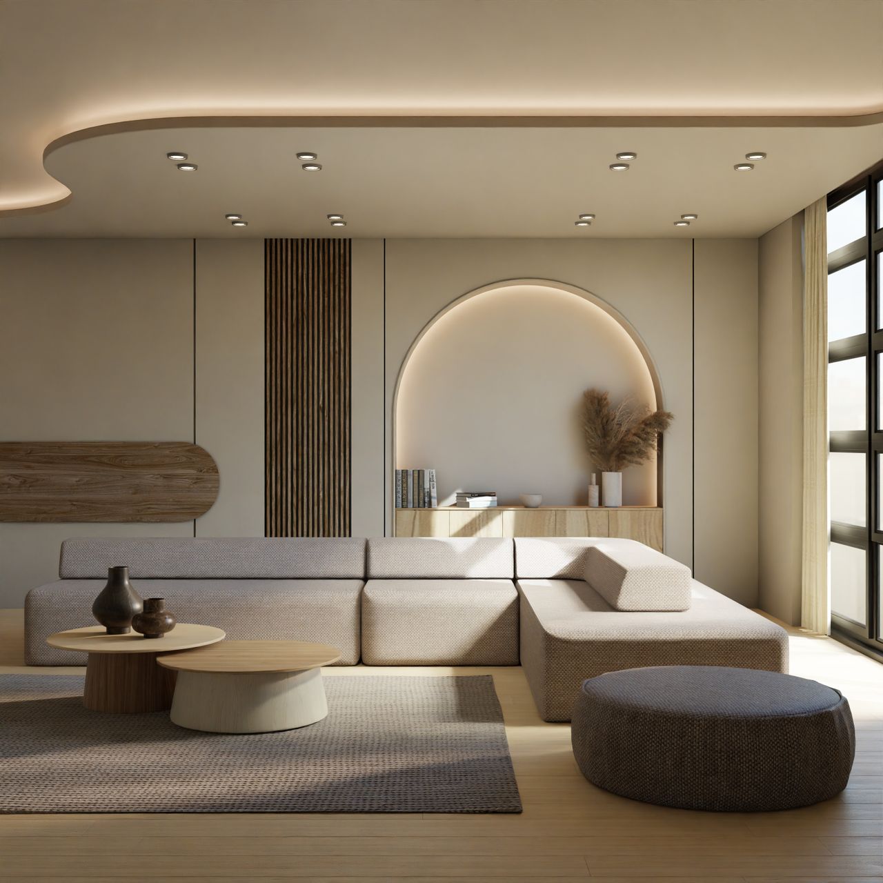 Curved drywall ceiling detail and smooth wall finish, Austin, TX